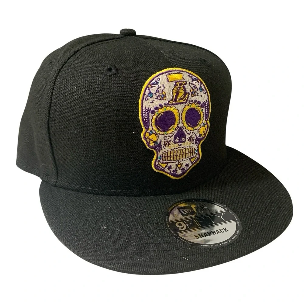 Los Angeles Lakers New Era 9FIFTY Black Sugar Skull Day of the Dead Hat OSFM